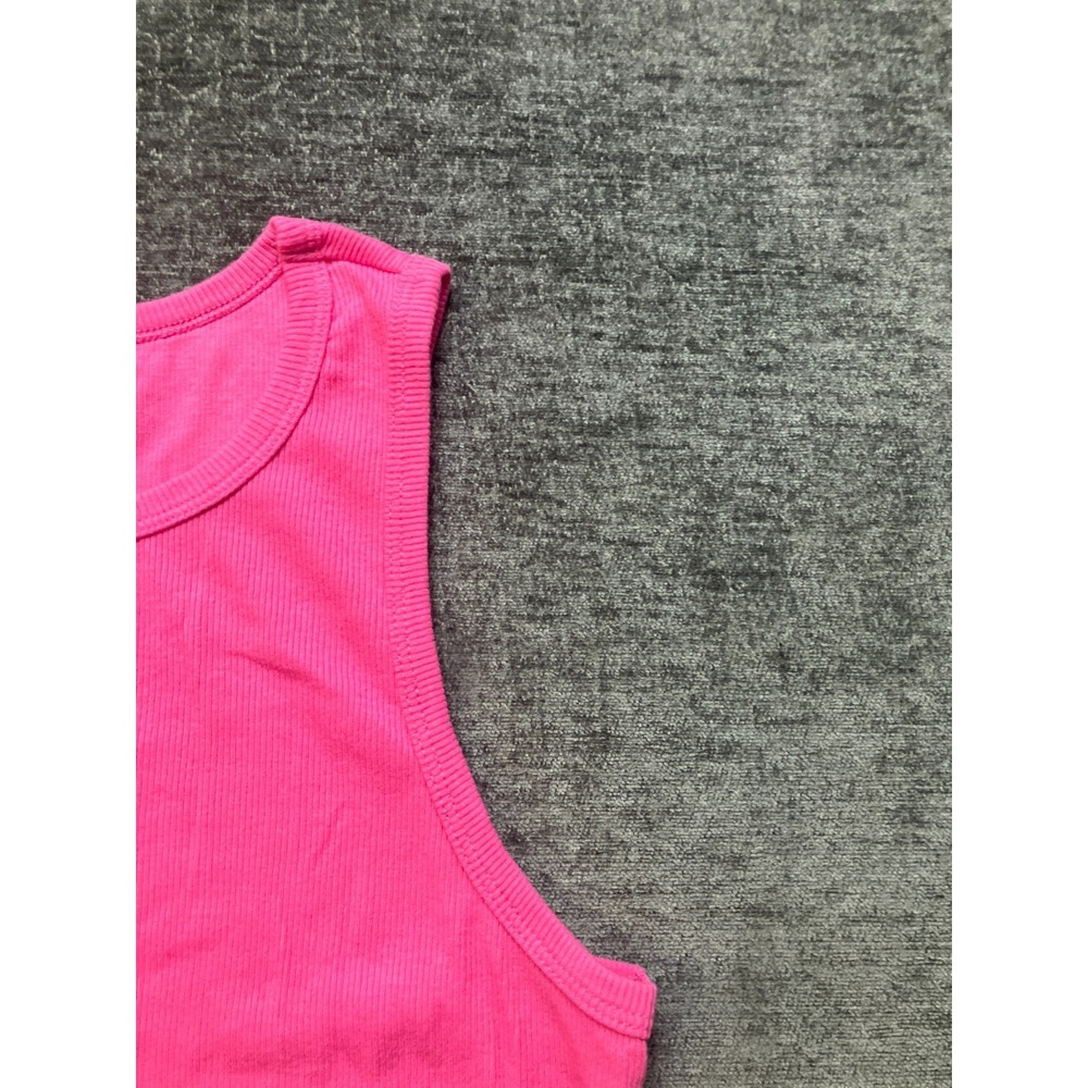 No Boundaries Tank Top Womens Medium 8/10 Hot Pink Ribbed Knit Cotton Round Neck - Picture 4 of 16